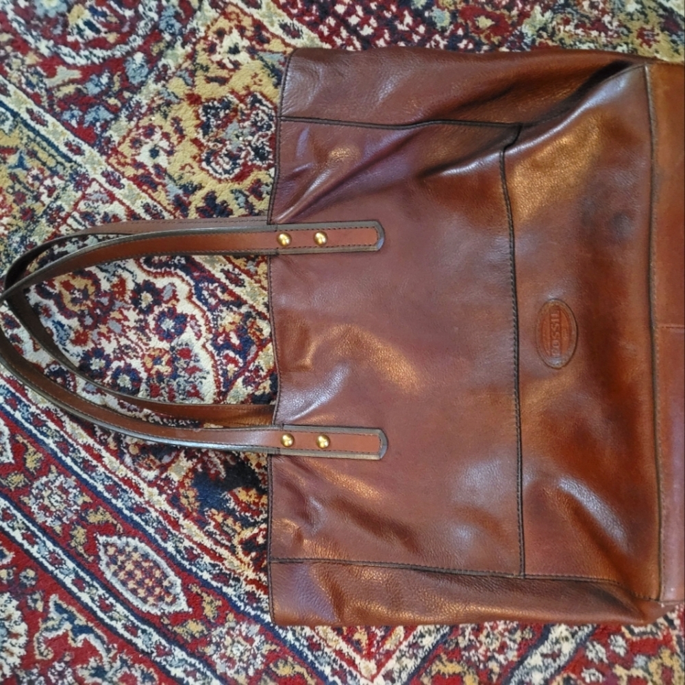 Vintage All Leather Fossil Tote